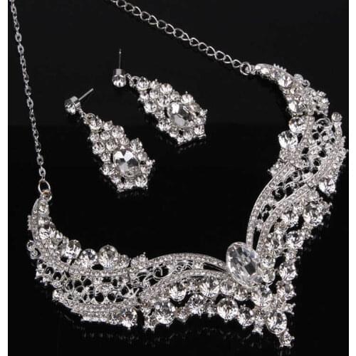 Bridal Women Wedding Engagement Jewelry Sets Crystal Necklace Rhinestone Earrings Party Bridesmaid Jewelry