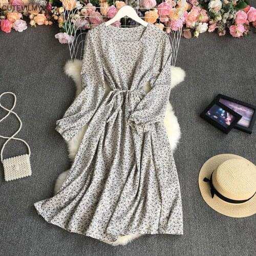 Flower Long Max Dresses Fashion Women Fall Autumn Basic Wear Retro Floral Print A Line Feminine Vestidos