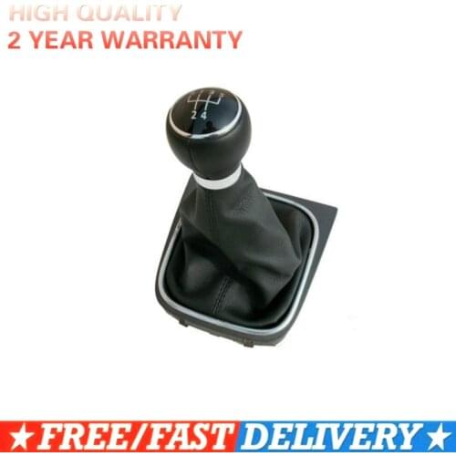 New 5 Speed Gear Shift Knob With Leather Boot Golf 5 Mk5 2004 2005 2006 2007 2008 2009 Jetta 5 Mk5 2006-2011
