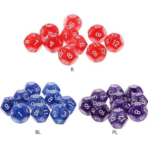 10pcs 12 Sided Dice D12 Polyhedral Dice Family Party D&D RPG Board Game Accessories Pub Club Game Acrylic Dice