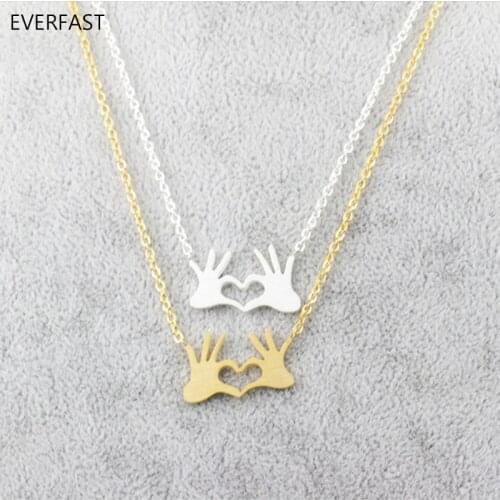 Wholesale 10pc Gold Silver Color Hand made Heart Pendant Collar Necklaces Palm Heart For Loved Couple Family