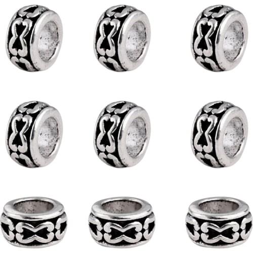 100pcs Rondelle Tibetan Style Alloy European Beads Loose Spacer Bead for Jewelry Making DIY Bracelet Necklace 7x3.5mm Hole 3.5mm