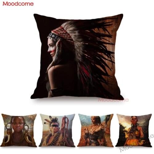 18" Africa Indian Tribal Black Woman Cool Home Decorative Sofa Pillow Car Car Pillow Cotton Linen Game Girl Africa Cushion Cover