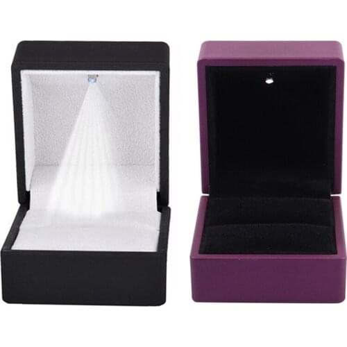2 Pcs LED Lighted Ring Gift Box Wedding Engagement Rings Display Box Soft Velvet Tray Case Holder Stand Display Storage Box Show