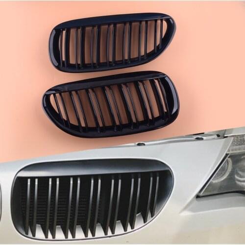 2Pcs/Set Car Dual Slats Front Kidney Grille Gloss Black Fit For BMW 6 Series E63 E64 M6 2-Door Models 2004 2005 2006 2007-2010
