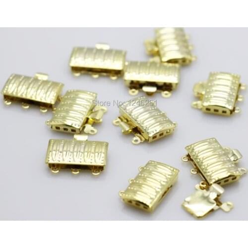 10PCS Gold-Color Stripe Rectangle 3row Clasp Fittings Accessory Button For Bracelet Necklace Machining Metal Part Jewelry Making