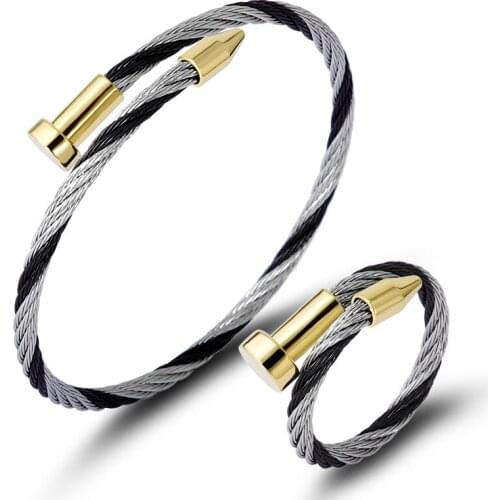 Famous Design Chain Link Sporty Men Charm Bangles Stainless Steel Braided Open Fashion Women Cuff Gold Bullet Bracelets