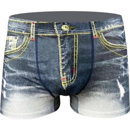 Men Briefs Panties 3D Print Boxer Denim Pattern Men Fake Jeans Breathable Panties for Men Breathable Man Briefs Convex Pouch