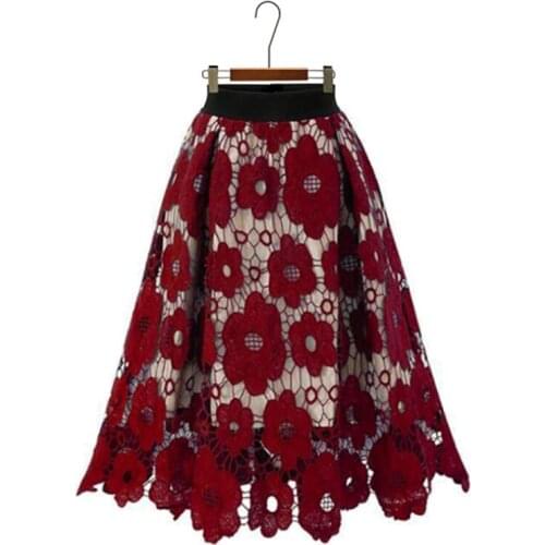 Zoki Elegant Women Skirt Summer Sexy Lace Elastic High Waist A Line Ladies Midi Skirts Solid Harajuku Party Female Faldas 2020