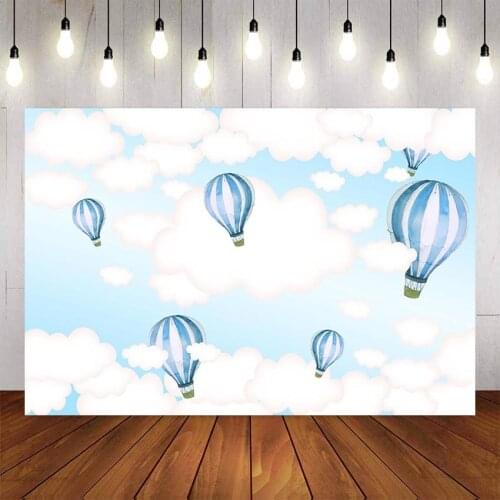 Photography Backdrop Hot Air Balloon Blue Sky White Clouds Custom Birthday Party Background Photo Studio Photocall Photobooth
