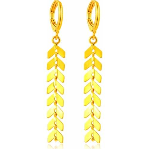 Classic Jewelry 24k Gold Filled Women Long Earrings Fashion Jewelry Heart Earrings Free Shipping