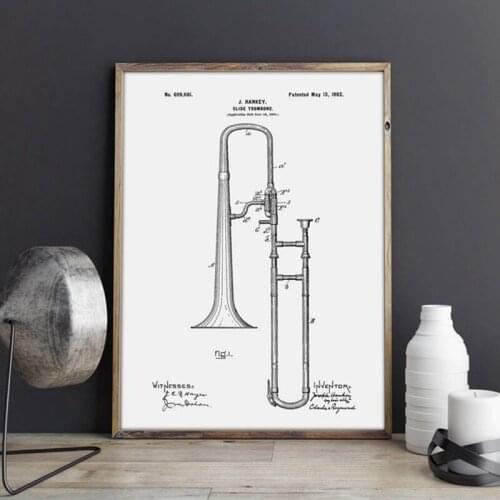 Slide Trombone,Jazz art poster,picture prints,poster,Music room decor,vintage print,blueprint,gift idea, music Decorations