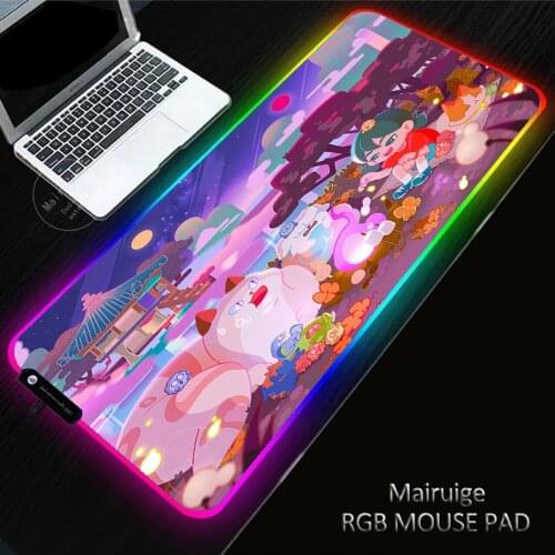 LED Light Gaming XXL Cartoon Animals Mouse Pad RGB Large Keyboard Cover Non-Slip Computer Genshin Impact Desk Mat Game MousePad