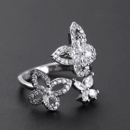 White Zircon Cute Butterfly Ring Female Luxury Crystal Stone Opening Adjustable Rings For Women Wedding Jewelry Chic Bridal Ring