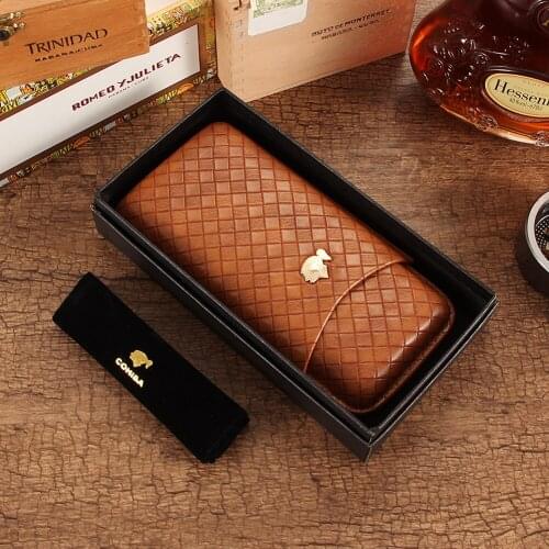COHIBA Humidor Gadgets Leather Cigar Case Travel Pocket Cigar Humidor Box Storage 2-3 Cigars Tube Holder Gift Box