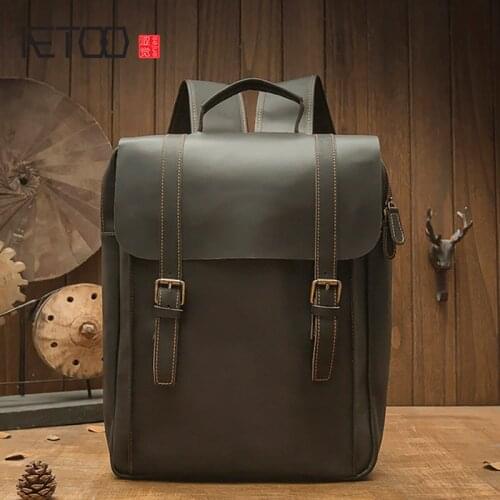 AETOO Handmade leather backpack, large-capacity leather travel bag, first layer leather computer bag