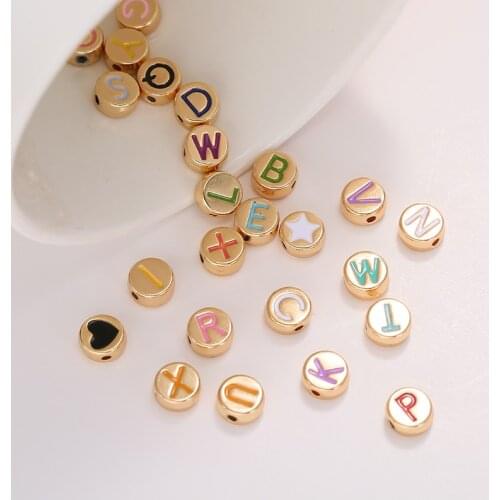 Round Gold Enamel Alphabet Charms Color Capital Letter Beads Initial Pendants Alloy Jewelry Making Accessories DIY