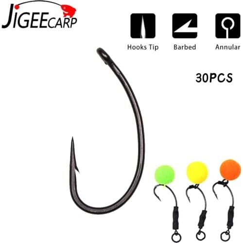JIGEECARP 30pcs Carp Fishing Hooks Coated FishHooks Carbon Steel Rigging Carp Hooks Micrro Barbed Curve Shank Gripper Hook
