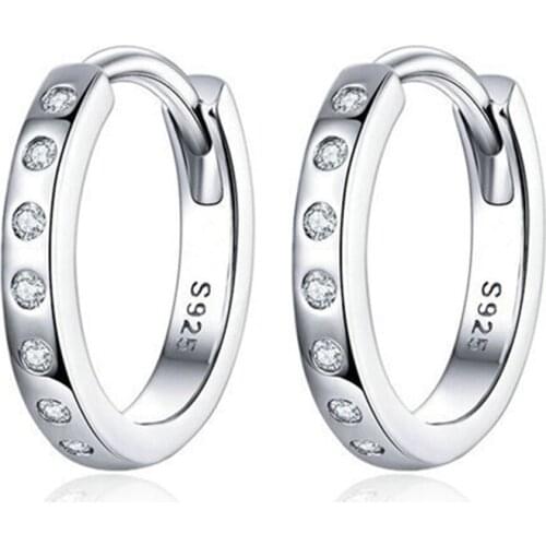 1 Pair Small Rhinestone Earrings Stainless Steel Circle Round Huggie Hoop Earrings for Women Men Ear Ring Ear Bone Buckle