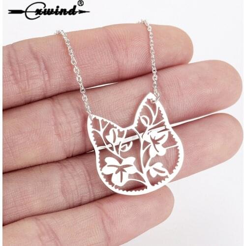 Cxwind Fashion Kitty Pet Pussy Cat Necklaces for Women Chain Jewelry Cute Cartoon Cat Head Branch Pendant Necklace Kids Gifts