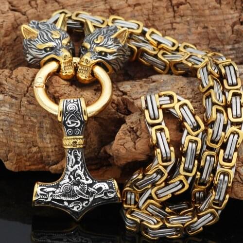 Nordic Tactical Wolf Mens Necklace Viking Wolf Head Stainless Steel Pendant Scandinavian Rune Accessories Outdoor Tools