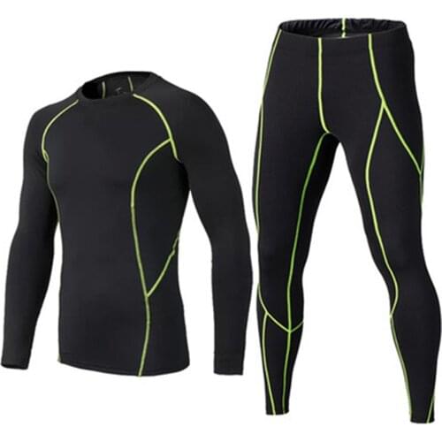 MenS Thermal Base Layer Long Sleeve Top Long Johns Exercise Sport Set Compression Top And Bottom Slim Set