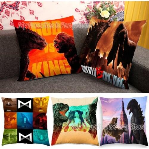 King Kong Vs Godzilla Cushion Cover 45*45 Pillowcase Decoration 3D Printed Plush Pillowcover for Room Car Sofa Party Home Decor