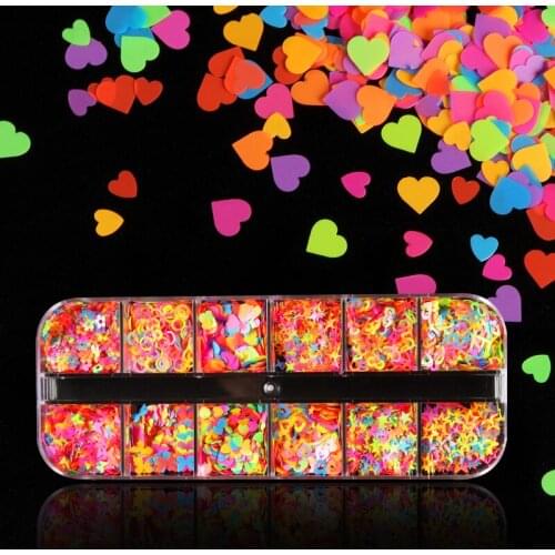 Neon Flower Nail Glitter Flakes For Manicure Design Fluorescence Mixed Shapes Butterfly Love Sequins Charm Nail Art Accessories