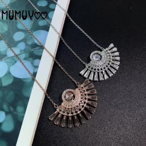 2020 new sparkling heart crystal fan shape pendant womens necklace exquisite romantic skirt shape clavicle chain female jewelry