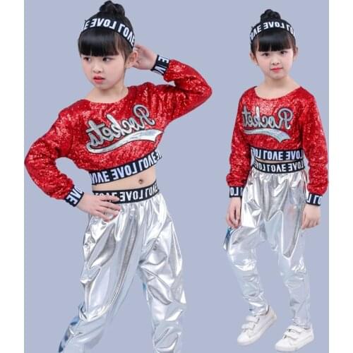 2021 New Kids Hip Hop dancewear costumes Girls Boys Modern Jazz dancing Outfits Ballroom Party Sequined dance Hoodie +Pants suit