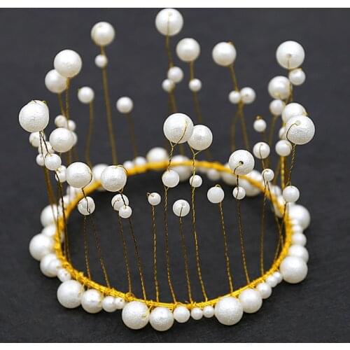Newly Crown Birthday Baking Accessories Flowers Birthday Cake Decoration Highlight Pearl Headdress Hair Accessories Headband