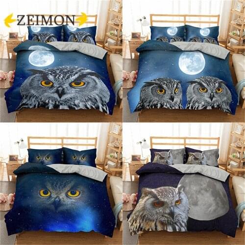 Lovely Owl Duvet Cover Set Night Sky Bedding Set For Adults Bedclothes 2/3pcs Queen King Double Single Size Bed Set