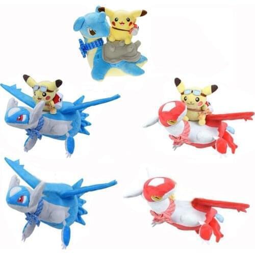 New 5Pcs Pikchu Riding Latias Latios 11" 28CM Plush Doll