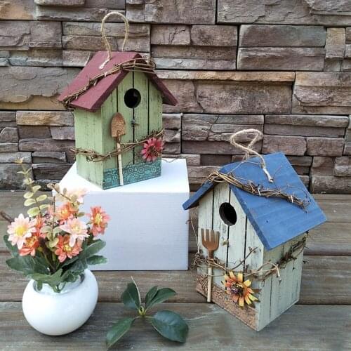 Hanging Wooden Birdhouse Floral Decor Bird House for Outdoor Yard Garden Porch Patio Country Decor