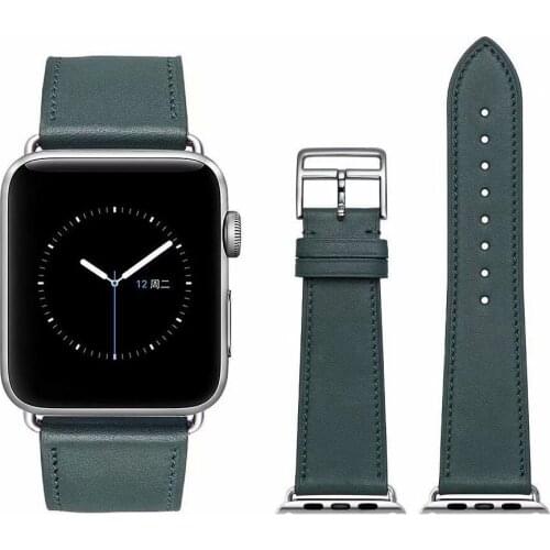 Midnight Green Leather loop Band for Apple watch Series 4 5 44mm 40mm Single Tour Watchband for iWatch 42mm 38mm Strap Bracelet