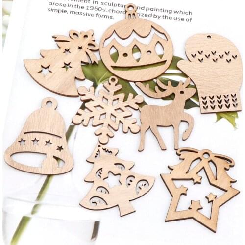 Christmas Series DIY Hollow Wooden Chip For Christmas Tree Decorative Wood Chips Craft Handmade Graffiti Snowflake Santa Claus