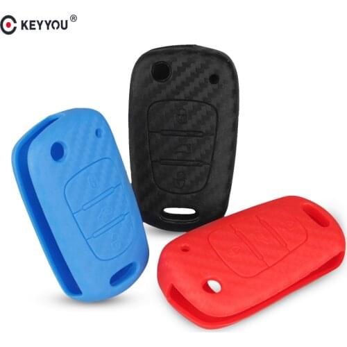 KEYYOU Carbon Fiber Silicone Car Key Cover Case For Kia RIO K2 K5 Sportage Sorento For Hyundai i20 i30 i35 iX20 Solaris Verna