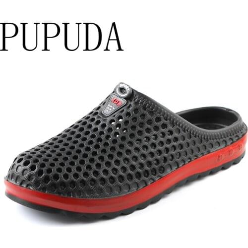 PUPUDA Comfy Slippers Men Breathable Slip On Home Slippers Fashion Beach Shoes Male Lightweight Men Garden Shoes Outdoor Summer