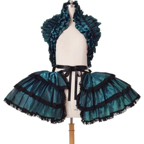 Retro Women Carnival Costumes Ruffles Corset Crop Bustle Dress