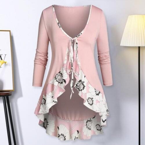 Spring Blusas Women Plus Size Floral Printed Long Sleeve Bandage Cardigan Lace Trim Camis Set Ropa Рубашка Блузка Женская