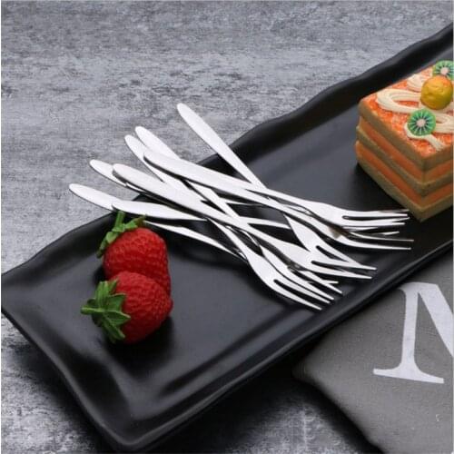 6pcs Fashion Fruit fork Creative Stainless Steel Fruit Fork Fruit Sign Two Toothed Fruit Small Fork Cake Dessert Fork