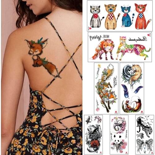 3D Temporary tattoo cartoon animal loveliness Woman body art tattoo stickers flower cat lion tiger Waterproof tattoo sticker