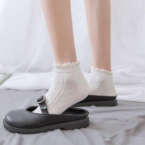 Women Socks Japanese Lolita Love Heart Lace Sweet Girl Anime JK Uniform Cotton Exquisite Quality Solid Breathanble Sokken Gift