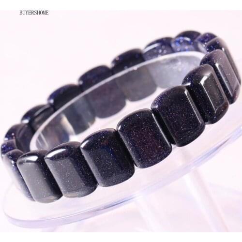 Gift For Women Jewelry Handmade Bangle Cord Stretch Natural Stone Rectangular Bead Blue Sandstone Bracelet 7" 1Pcs H251