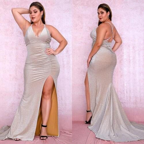 New Arrival 2020 Plus Size Long Prom Dresses Halter Dubai Arabic Split Evening Dress Formal Party Wear Robes De Soirée