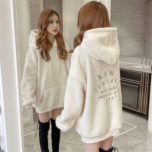Winter Warm Hoodies Sweatshirt Women Cute Loose Hoodies Casual Pullover Plush Tops Harajuku Coats Hoodie Girl