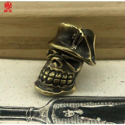 1PC Pirate Captain Skull Retro Brass Copper EDC Paracord Beads Lanyard Pendants Knife Beads Umbrella Rope Cord Beads Pendants