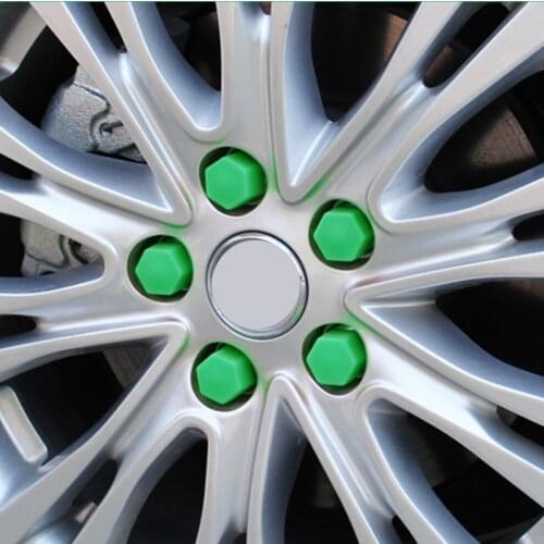 Green 20 Pcs 17/19/21mm Silicone Hollow Hexagonal Wheel Hub Screw Cover Car Styling Decoration Protecting