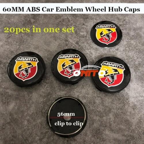 20pcs/set 60mm 2.36inch 56mm 5.6cm for Abarth Logo Badge ABS Car Wheel Hub Caps Emblem Car Rims Wheel Center Covers PVC Sticker
