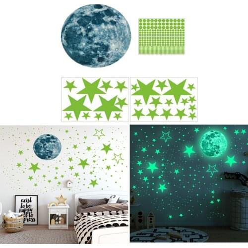 435pcs/set Luminous 3D Star Moon Dot Wall Stickers Kids Room Bedroom Ceiling Home Decoration Fluorescent Glow in the Dark
